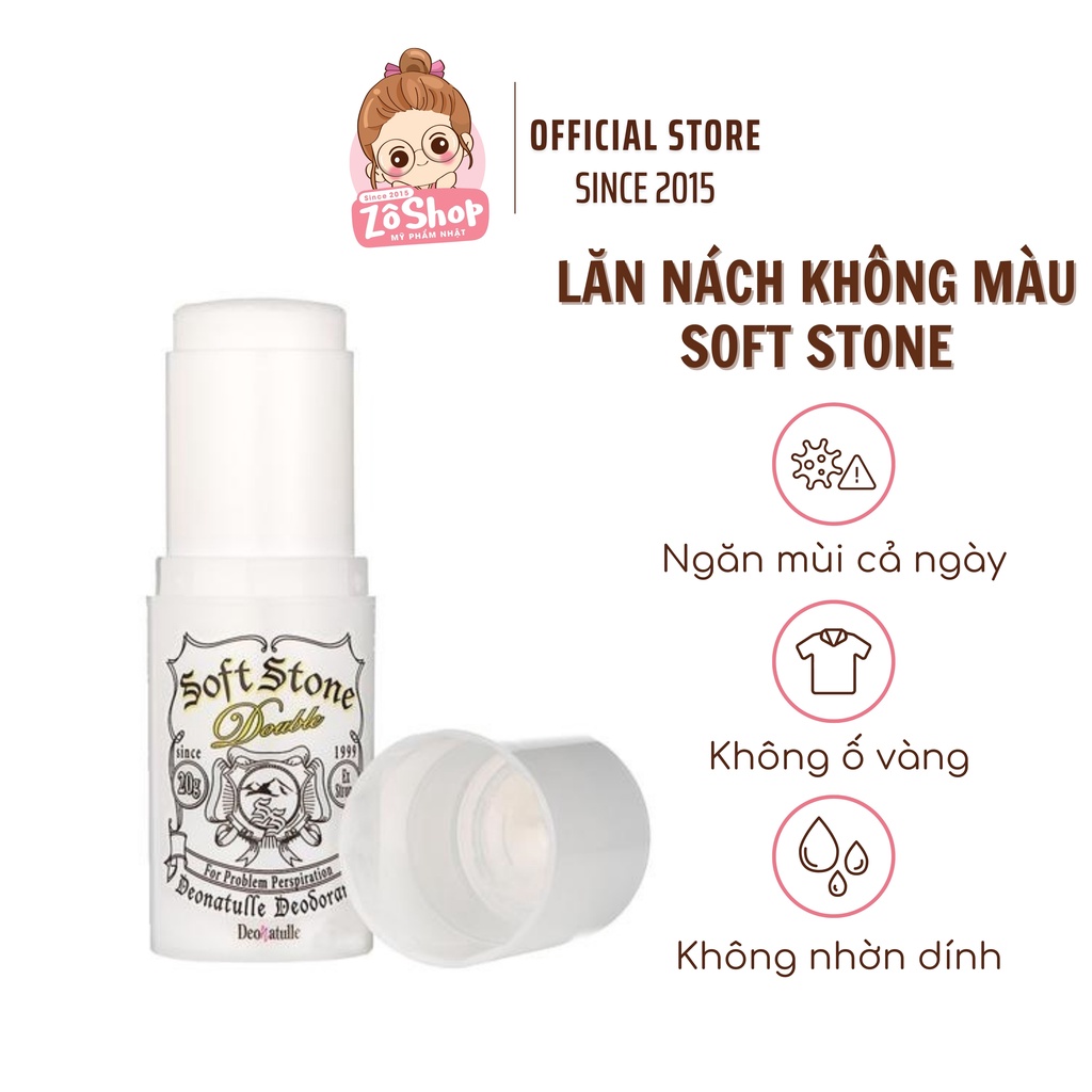 Lăn Khử Mùi Soft Stone Khử Mùi Tuyệt Đối, Ức Chế Mồ Hôi - Soft Stone Deonatulle Soft Stone W 20g - trắng