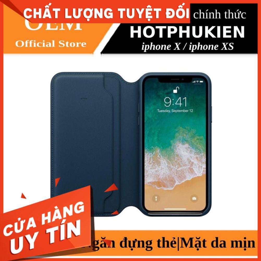 Bao da Leather Folio Apple dành cho iPhone X / Xs có ngăn đựng thẻ tự động tắt mở màn hình - hàng chính hãng