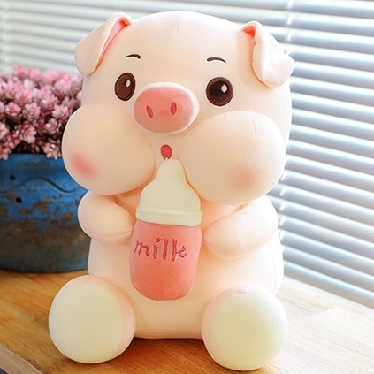 Gấu bông Hổ ôm bình sữa 70cm cao cấp siêu to, Gấu Heo sữa, gối ôm hình thú nhồi bông cho bé, Lợn bông ôm bình sữa