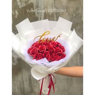 (QUÀ NOEL) Bó hoa hồng sáp đỏ 25 bông kèm chữ Love (Quà tặng người yêu) - Tặng thiệp - Ảnh thật và video