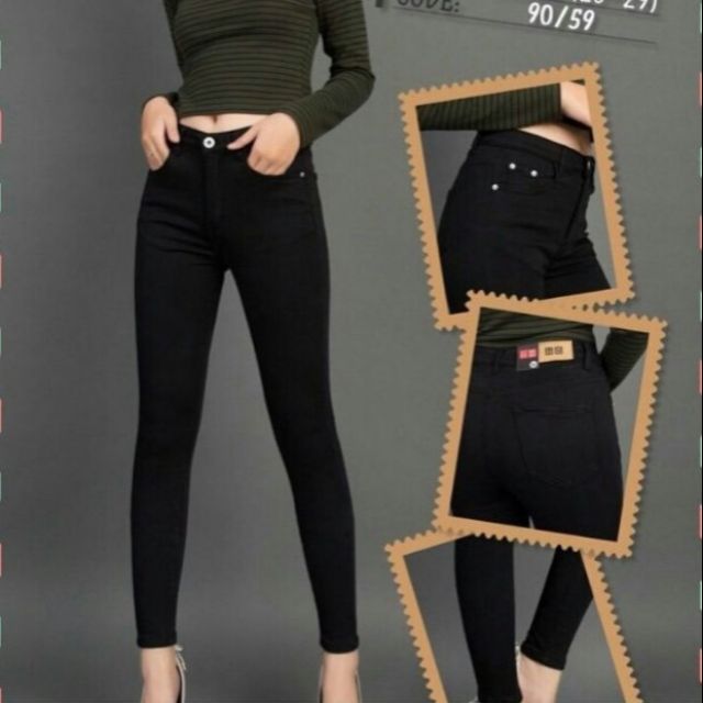 quần jean nữ lưng cao size 26 đến 35 màu đen trơn Q14