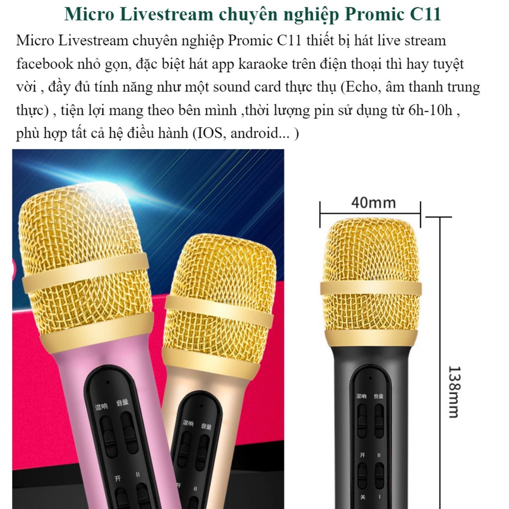 Giá Sỉ Micro C11 Nâng Cấp, Tặng Tai Nghe - 2 Người Hát - MicThu Âm Hát Karaoke Livestream - Bán Hàng Online