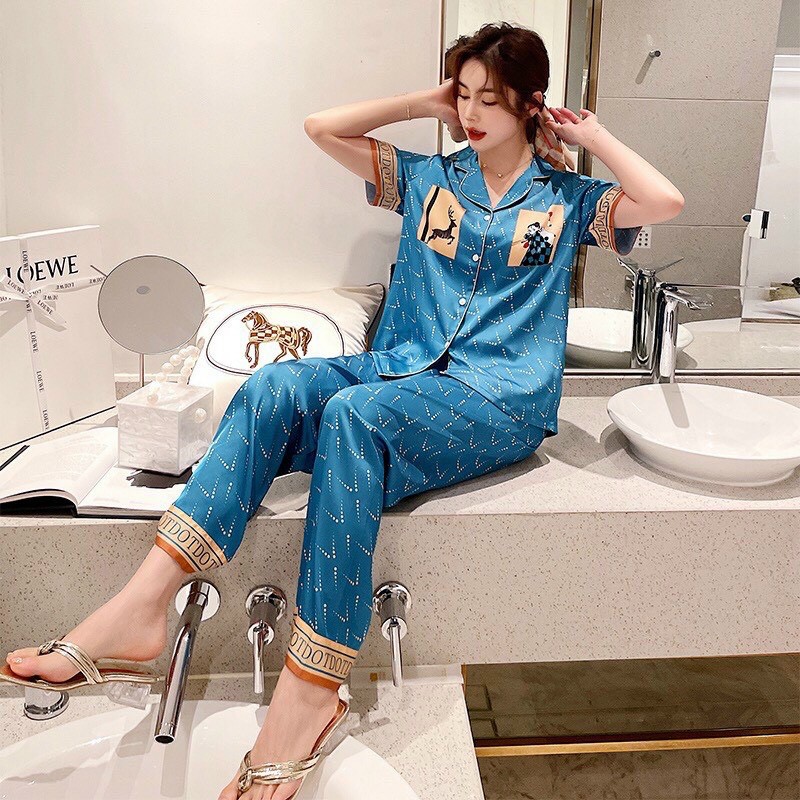 set ngủ piama chất liệu satin cao cấp nhập QC P004