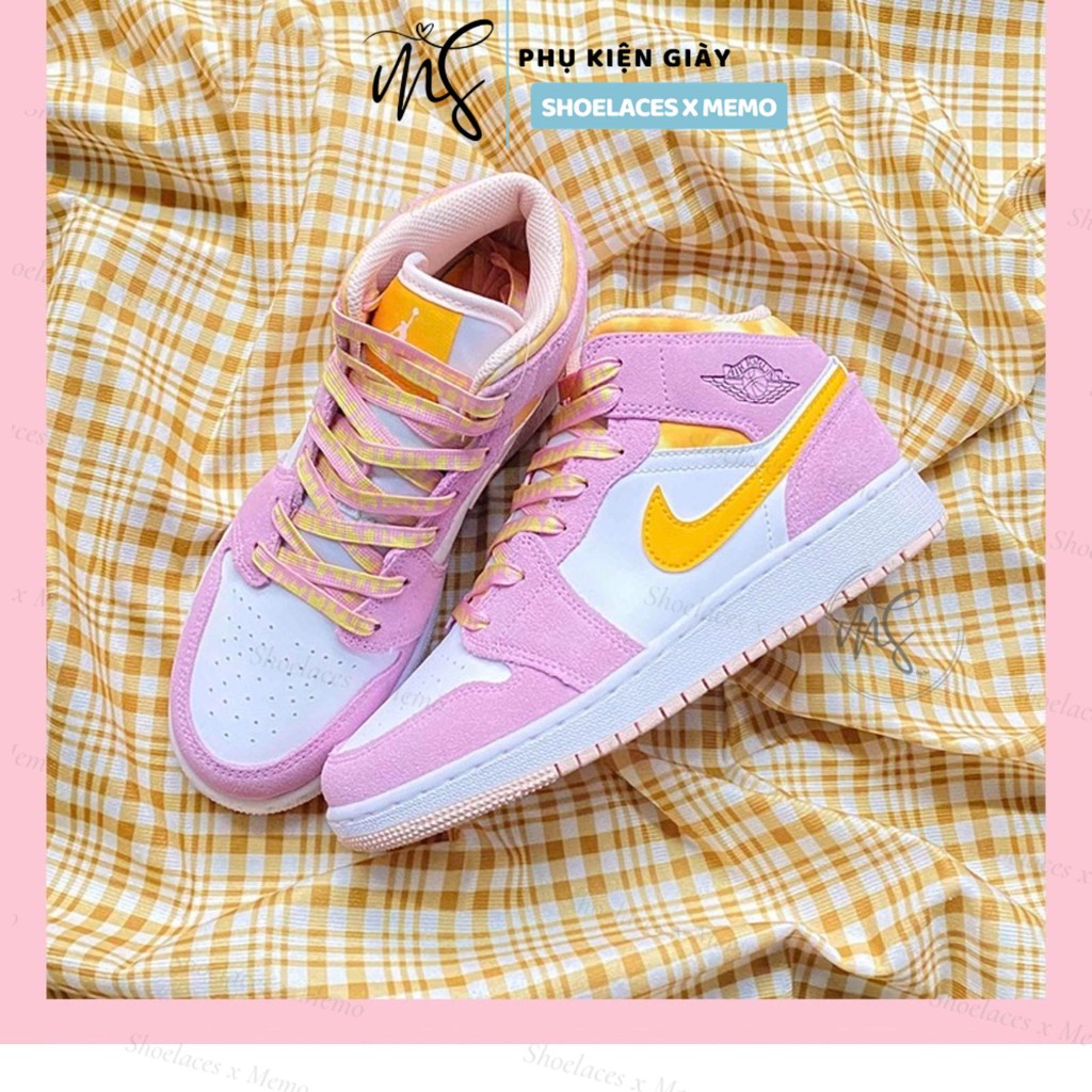 Dây Giày Custom Nike Air Jordan 1 Kem Cheese 'Strawberry Ice Cream' Màu Hồng Vàng