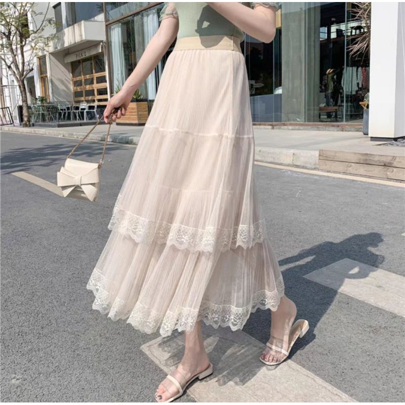 chân váy xếp li phối ren dài maxi | BigBuy360 - bigbuy360.vn
