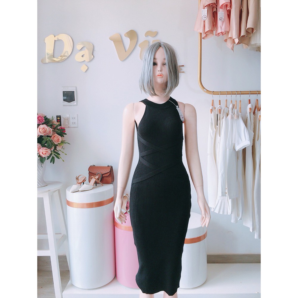 VÁY BODY LEN MÀU ĐEN CỔ YẾN ĐƠN GIẢN FOM ÔM SIÊU XINH