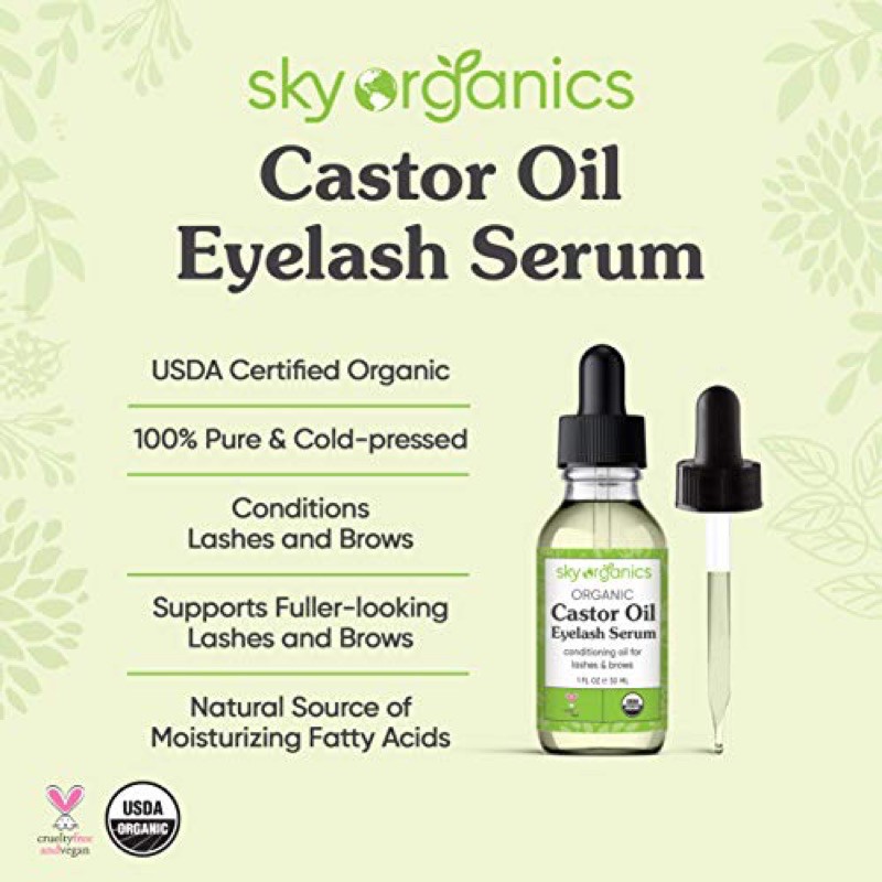 Tinh chất dưỡng mi và lông mày từ dầu thầu dầu hữu cơ Sky Organic Castor Oil Eye Lash Serum