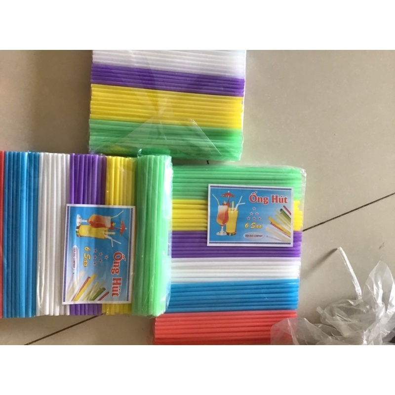 Ống hút nhựa dài 20cm 6 màu bịch 200 ống