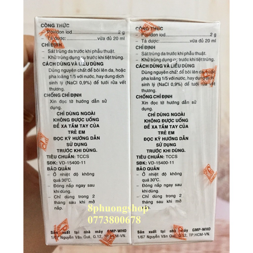 Thuốc sát trùng Povidine 20ml - Thuốc tím Povidine 20ml