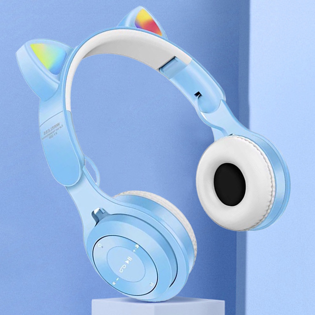Tai Nghe Chụp Đầu Bluetooth 5.0 Hình Tai Mèo Phát Sáng