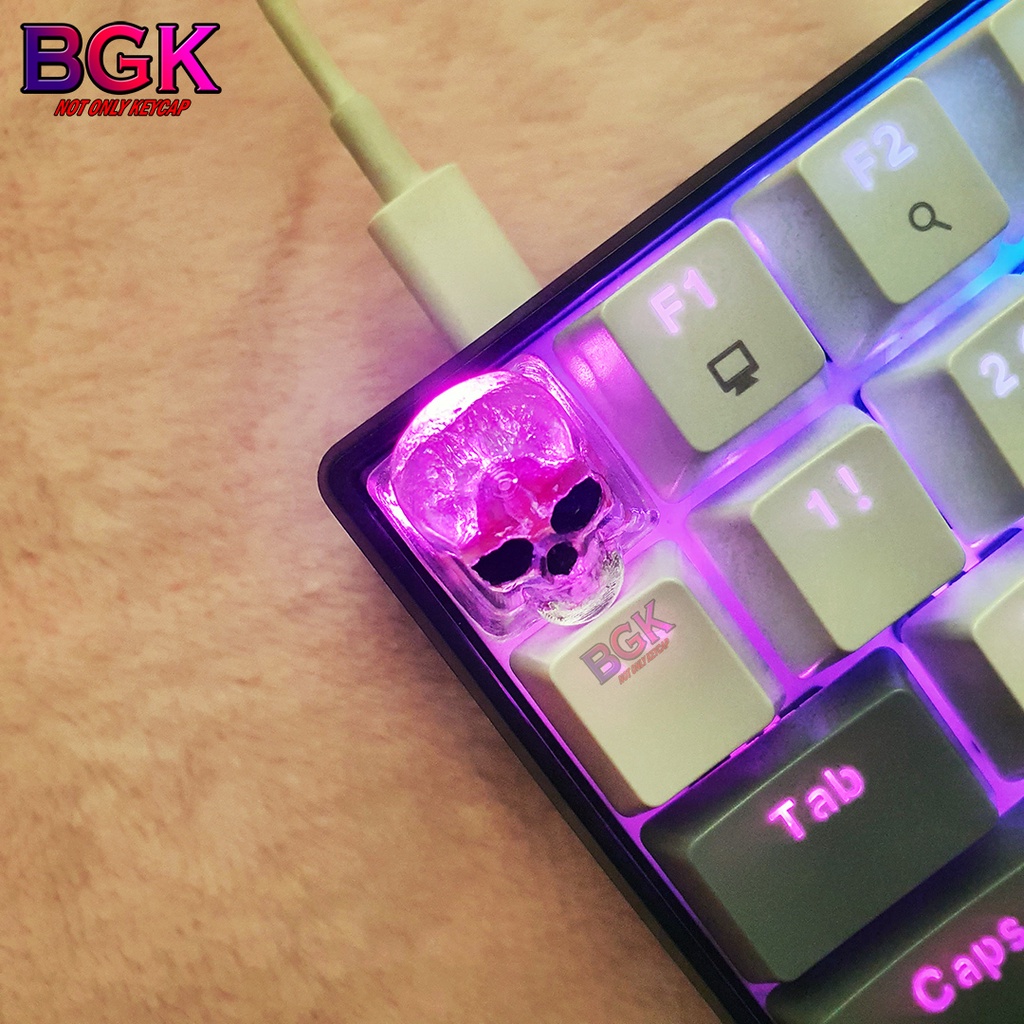 Keycap Lẻ Artisan Đầu Lâu Trong Suốt Xuyên LED keycap resin Crystal Skull Keycap