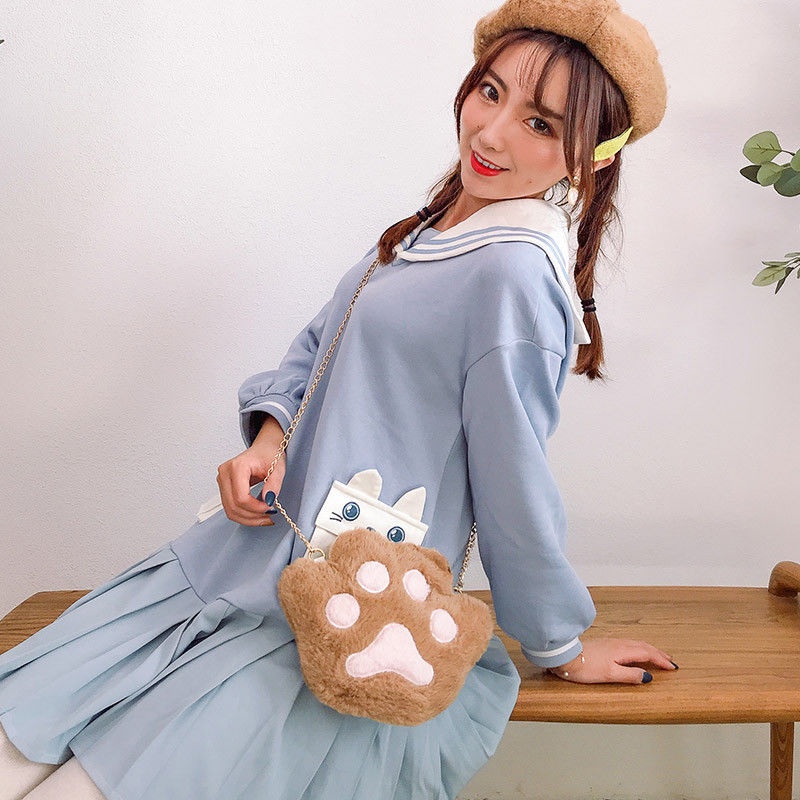 Túi đeo chéo hình chân gấu nhồi bông phong cách lolita dễ thương