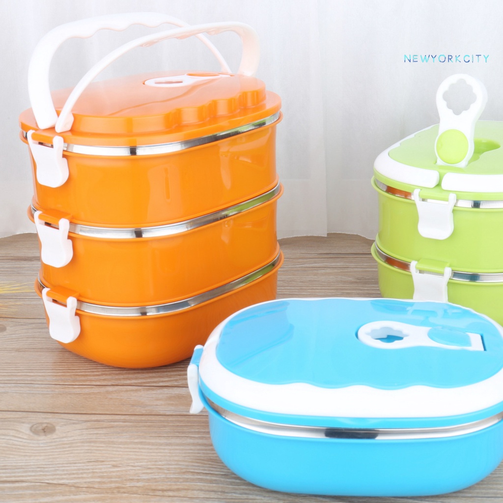 Hộp Đựng Thức Ăn Trưa NYC Bằng Thép Không Gỉ Chống Rò Rỉ Có Tay Cầm Cong