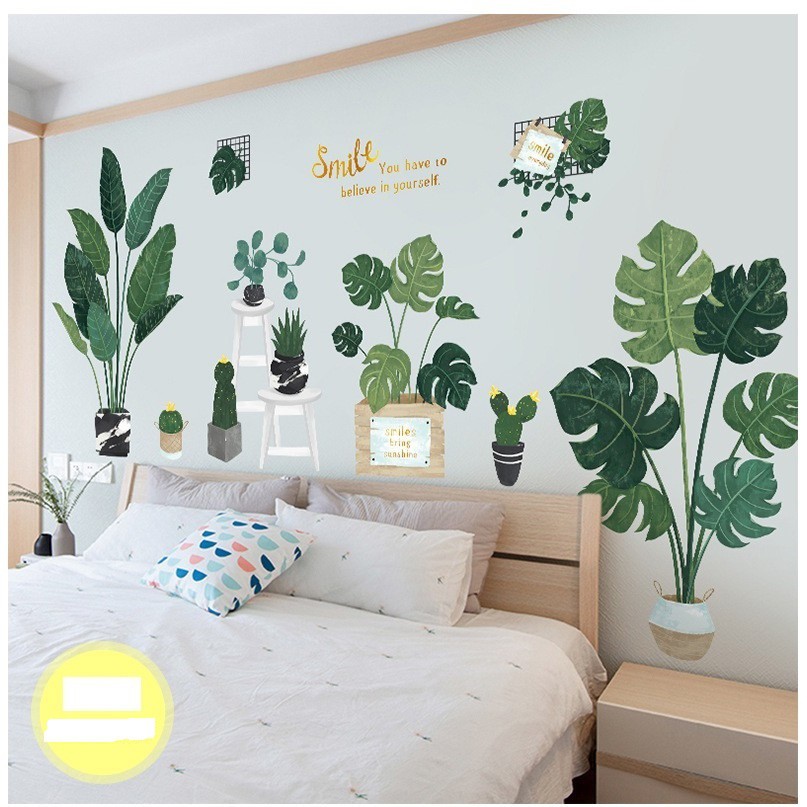 🌳🌳Bộ tranh dán tường CHẬU CÂY CẢNH SMILE - Decal dán tường phòng khách🌳🌳