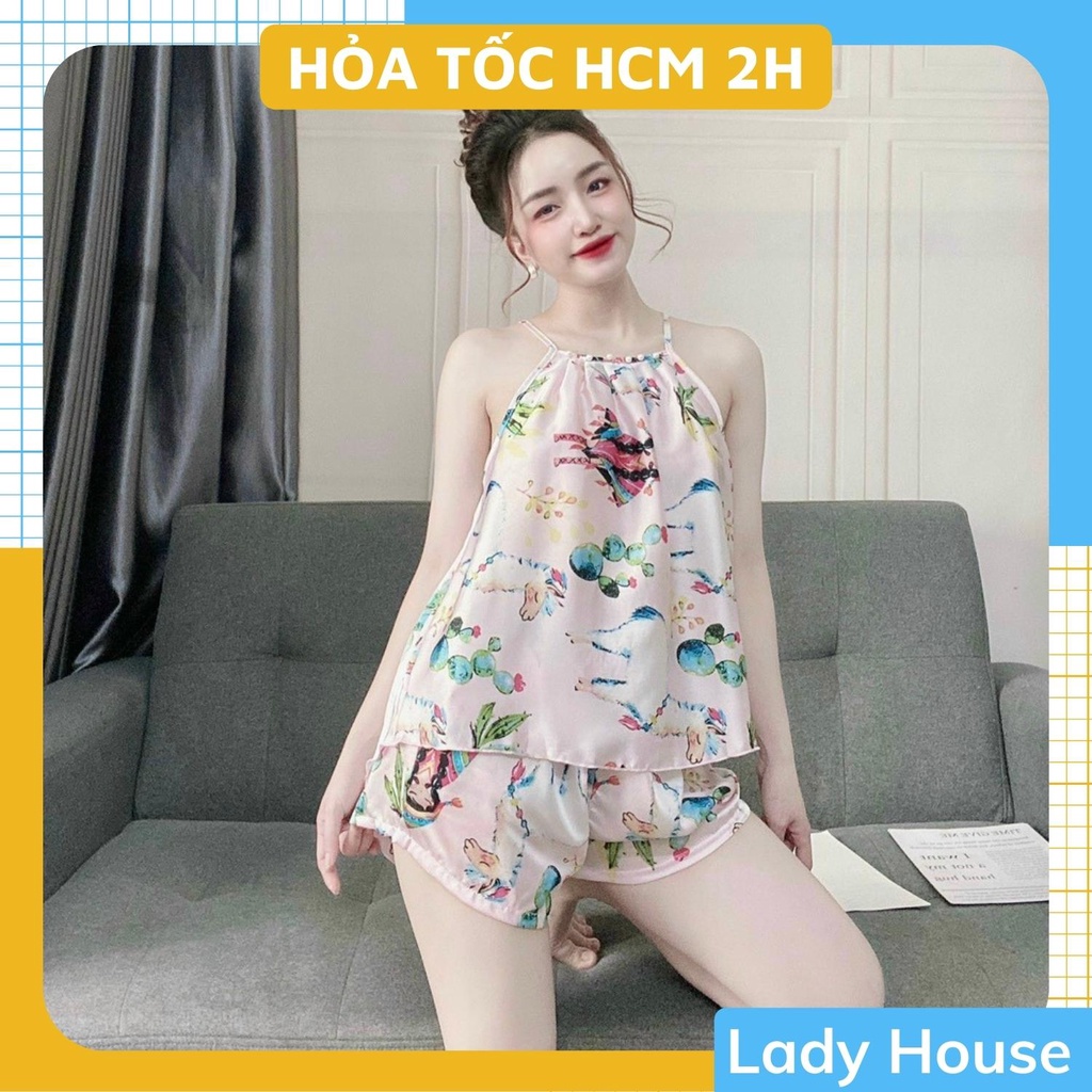 Đồ Bộ Nữ Áo Yếm Chất Gấm Lụa , Đồ Ngủ Sexy 2 Dây Quần Cọc Nhiều Họa Tiết Lạ Mắt Form Rộng Rãi Thoáng Mát.