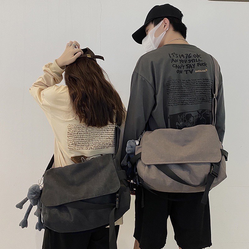 Túi đeo chéo nam nữ canvas unisex túi hộp có dây kéo đựng sách a4