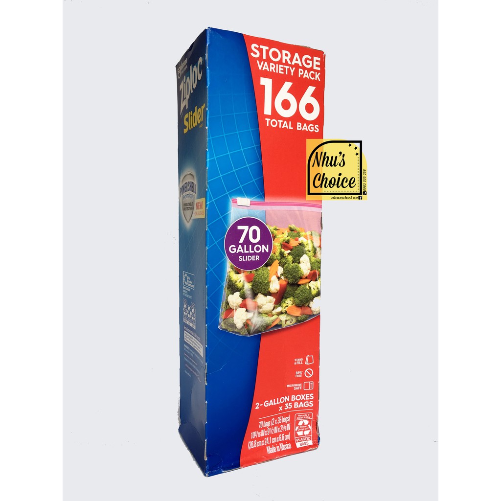 Túi dự trữ khóa kéo Ziploc Slider| Storage| Powder Shield| Gallon 26.8x24.1cm