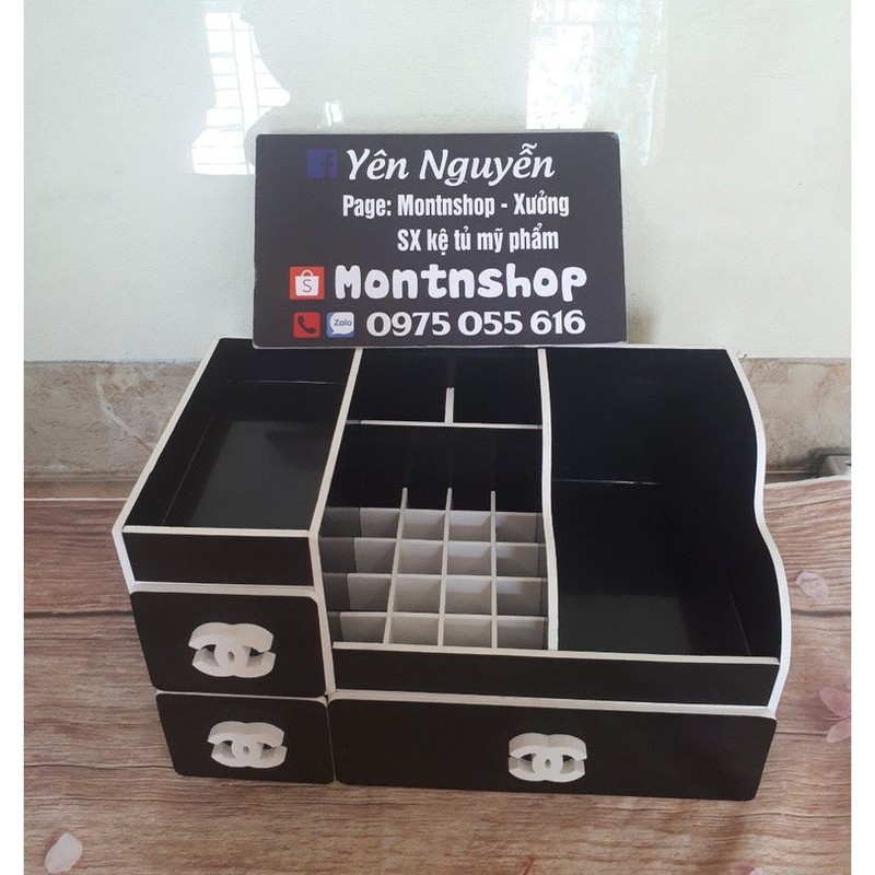 Kệ mỹ phẩm 35cm max đen full ô son dưới
