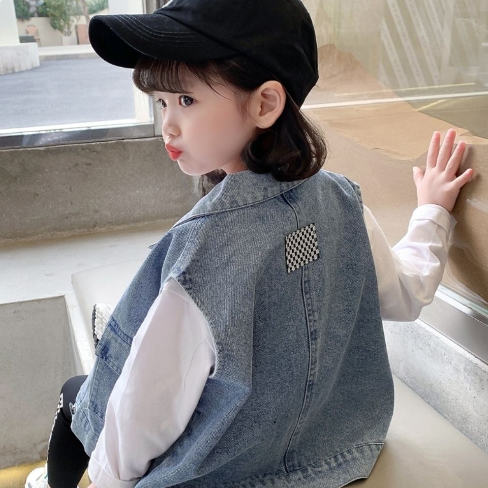 Áo Khoác Denim Không Tay 22 Quân Cờ Phong Cách Nhật Bản Mới Cho Bé Trai Bé Gái