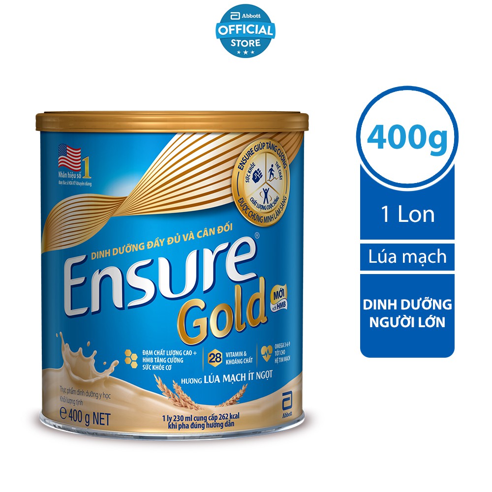 Sữa bột Ensure Gold Abbott (HMB) hương Lúa mạch 400g/lon