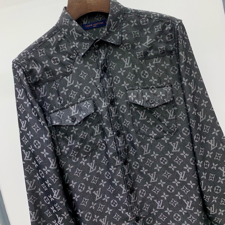 Áo sơ mi Louis Vuitton logo họa tiết hoa đen monogram LA 1-1 on web