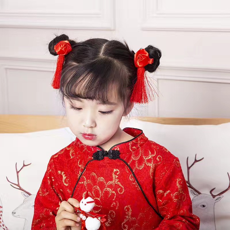 Cặp kẹp tóc màu đỏ nhiều mẫu tùy chọn phong cách Trung Hoa xinh xắn