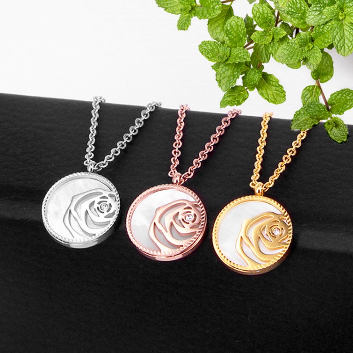 Dây chuyền nữ titan có mặt hình hoa hồng siêu cute, bền màu, chuẩn thời trang