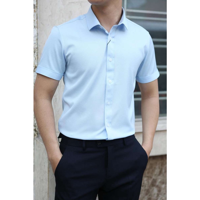 Áo sơ mi nam đen ngắn tay , áo cộc tay nam trắng vải lụa thái mềm mịn chống nhăn