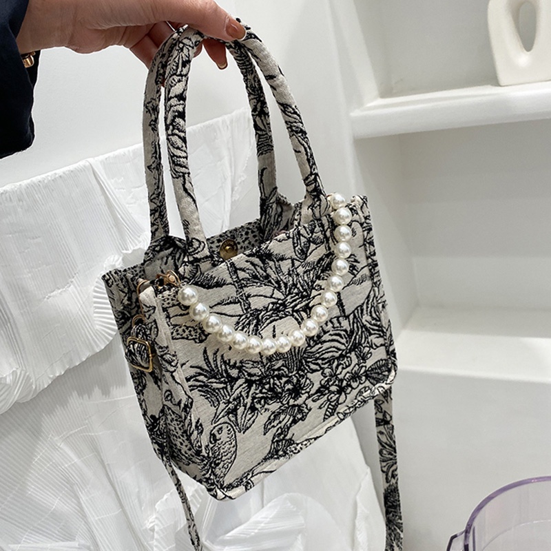 Túi đeo chéo vải canvas cỡ lớn thêu họa tiết thời trang mùa hè thời thượng cho nữ