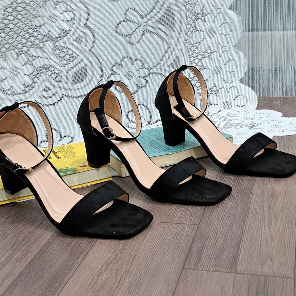 Giày sandal cao gót big size nữ 40 41 42 quai ngang thời trang gót vuông mũi vuông cao  7 phân