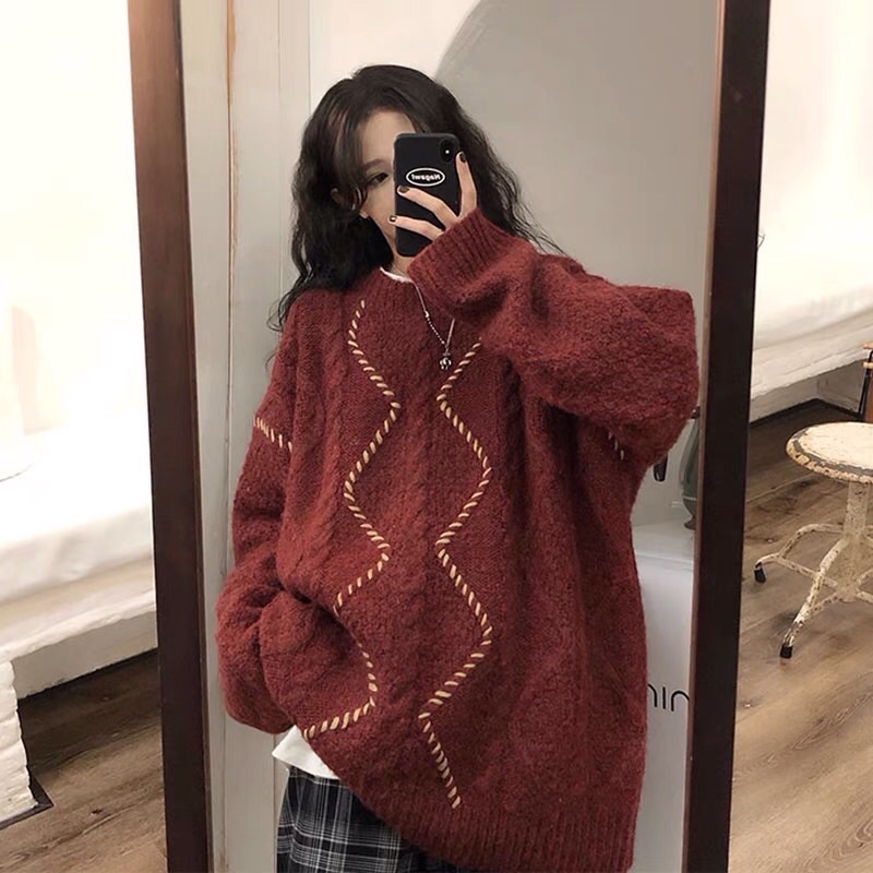 Áo len nữ màu đỏ/ Áo len dịp Noel, Tết ấm áp
