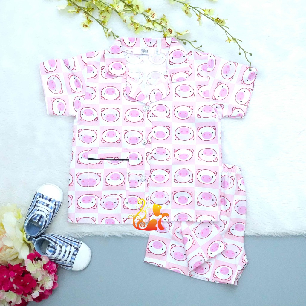 Bộ Đồ Mặc Nhà &quot;Heo ô vuông&quot; Pijama Kate Thái - Cho Bé 8 - 38kg.