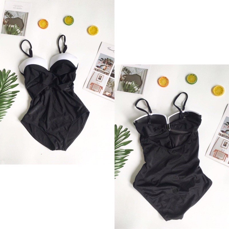 Bikini Đồ Bơi 1 Mảnh Cúp Ngực Xoắn Đen Phối Trắng Nâng Ngực GK0104 (Ảnh Thật) | BigBuy360 - bigbuy360.vn