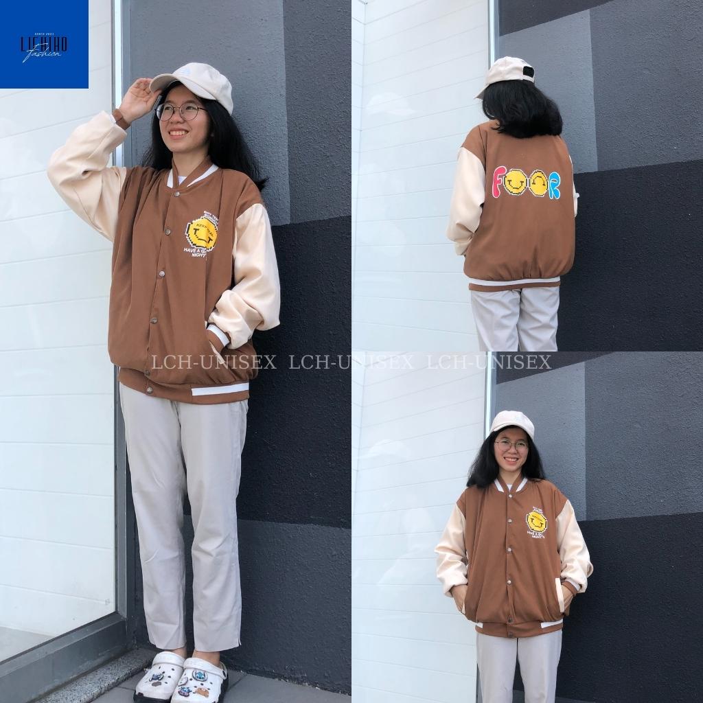 Áo khoác bóng chày nam nữ chất da lộn mềm mịn Bomber jacket 2 lớp kiểu unisex form rộng LCH