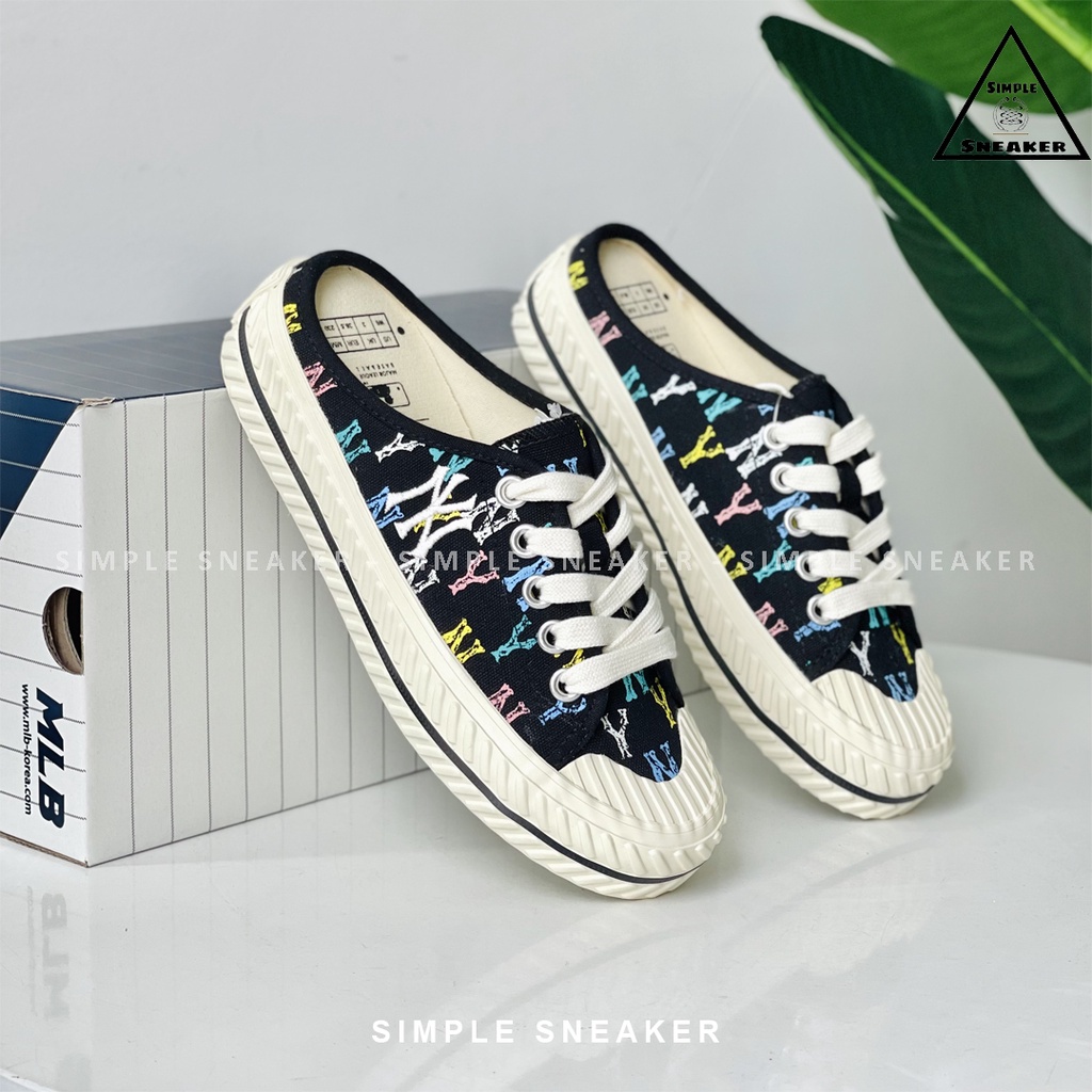 Giày Mule Playball Origin Chính Hãng FREESHIP MLB Mule Monogram Multicolor Chuẩn Auth- Giày MLB Sục NY- Simple Sneaker