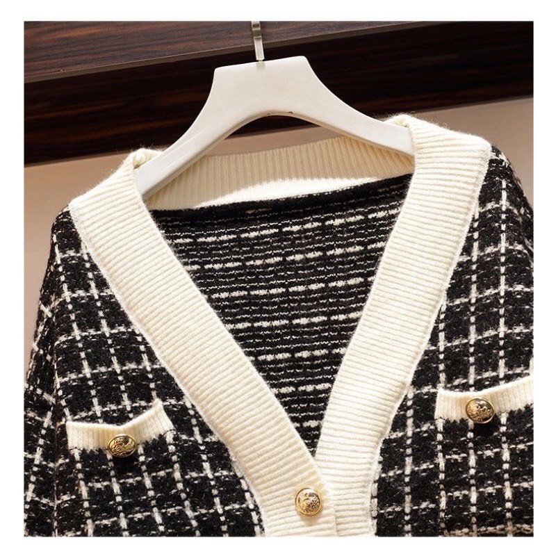 Áo cardigan ziczac gạo viền đen trắng Lucy Outfit thiết kế Áo len nhũ kẻ ô dáng rộng họa tiết Hàn Quốc | BigBuy360 - bigbuy360.vn