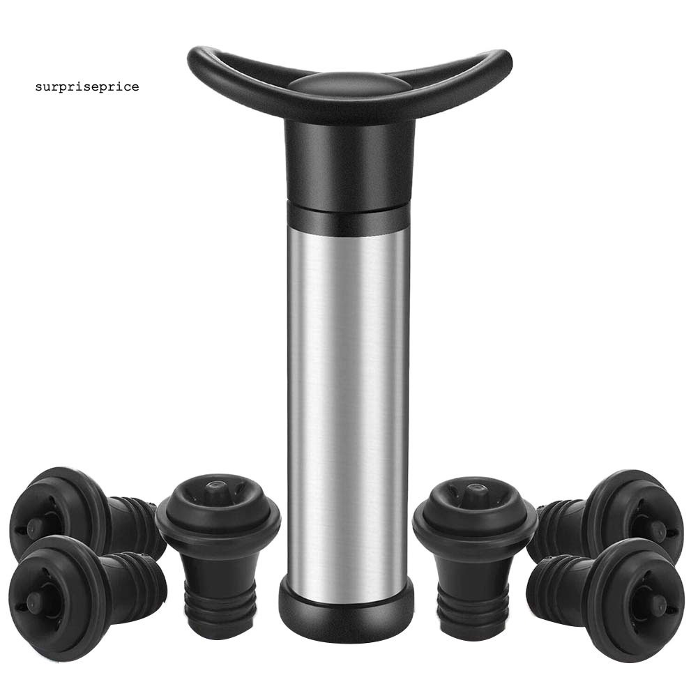 Máy Bơm Chân Không Bảo Quản Rượu Vang Kèm 6 Nút Chặn Bằng Silicone