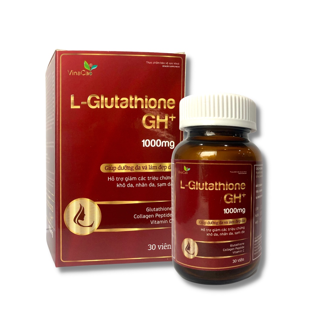 Combo trắng da cao cấp 150 viên L-Glutathione GH+ - Vitamin C DHC - L-cystine USA dùng trong 1 tháng