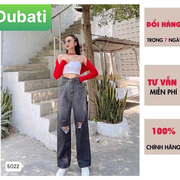 QUẦN JEANS CHẤT BÒ, ỐNG SUÔNG RỘNG RÁCH LOANG 2 MÀU ĐEN CẠP CAO DÀI CHÂN SIÊU TÔN DÁNG XỊN SÒ MỚI - DUBATI FASHION