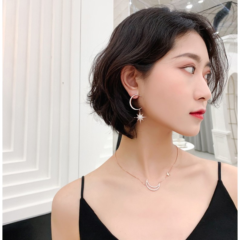 Bông tai đính đá lấp lánh họa tiết trăng sao BT119