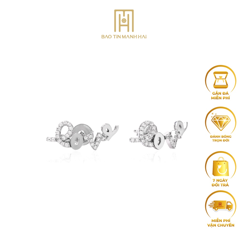 Bông tai Bạc 925 nữ chữ love đính đá cao cấp lấp lánh BTB21 Bảo Tín Mạnh hải
