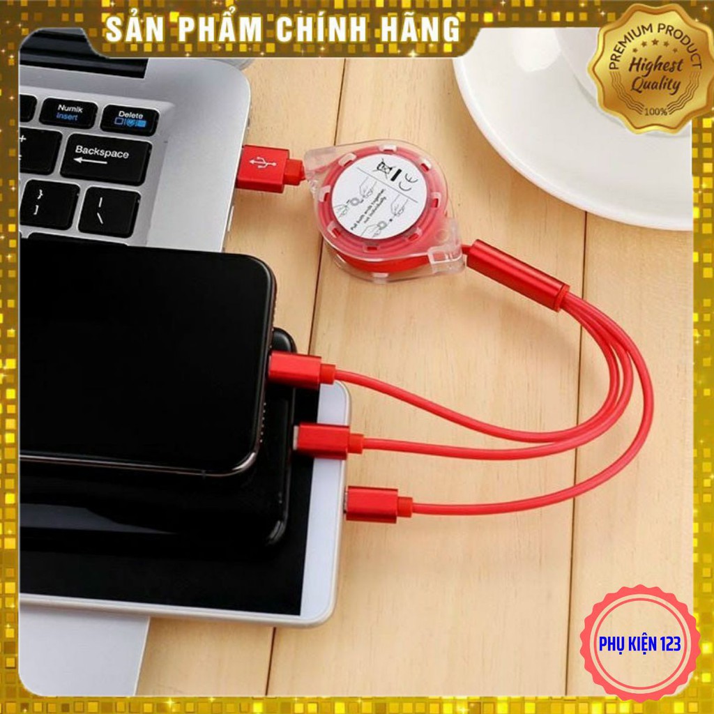 Dây sạc đa năng 3 đầu tiện dụng đầu sạc tương thích  LN,TYPE C,MICRO chống rối