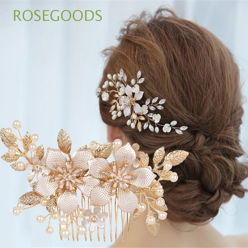 Xước cài tóc cô dâu trang trí hình hoa thiết kế cầu kỳ tinh xảo đính đá đẹp mắt 7*12cm