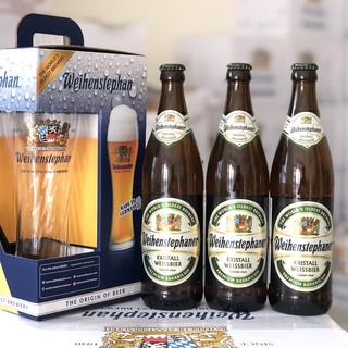Combo 3 chai Bia Kristall Weissbier - Weihenstephan (500ml/ Chai) + 1 ly thủy tinh
