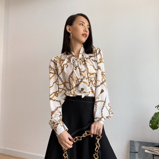 Áo kiểu nữ họa tiết dây xích vàng edini - a1198