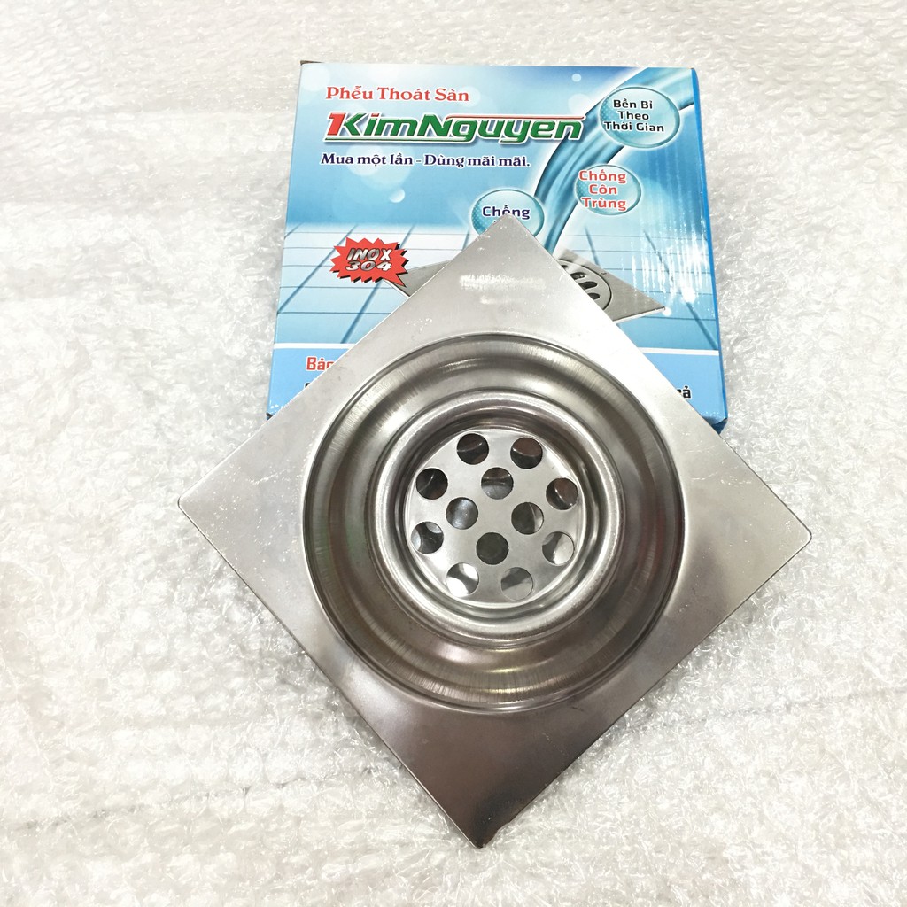 Phễu thoát sàn chống mùi hôi, liền khối kích thước 15x15- inox 304