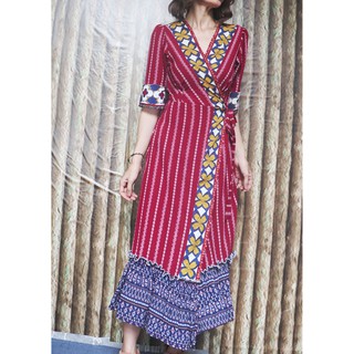 Váy đầm cuốn thắt nơ họa tiết thổ cẩm dân tộc maxi dáng dài xòe boho vintage bohemian đẹp trẻ trung niên sexy đi biển