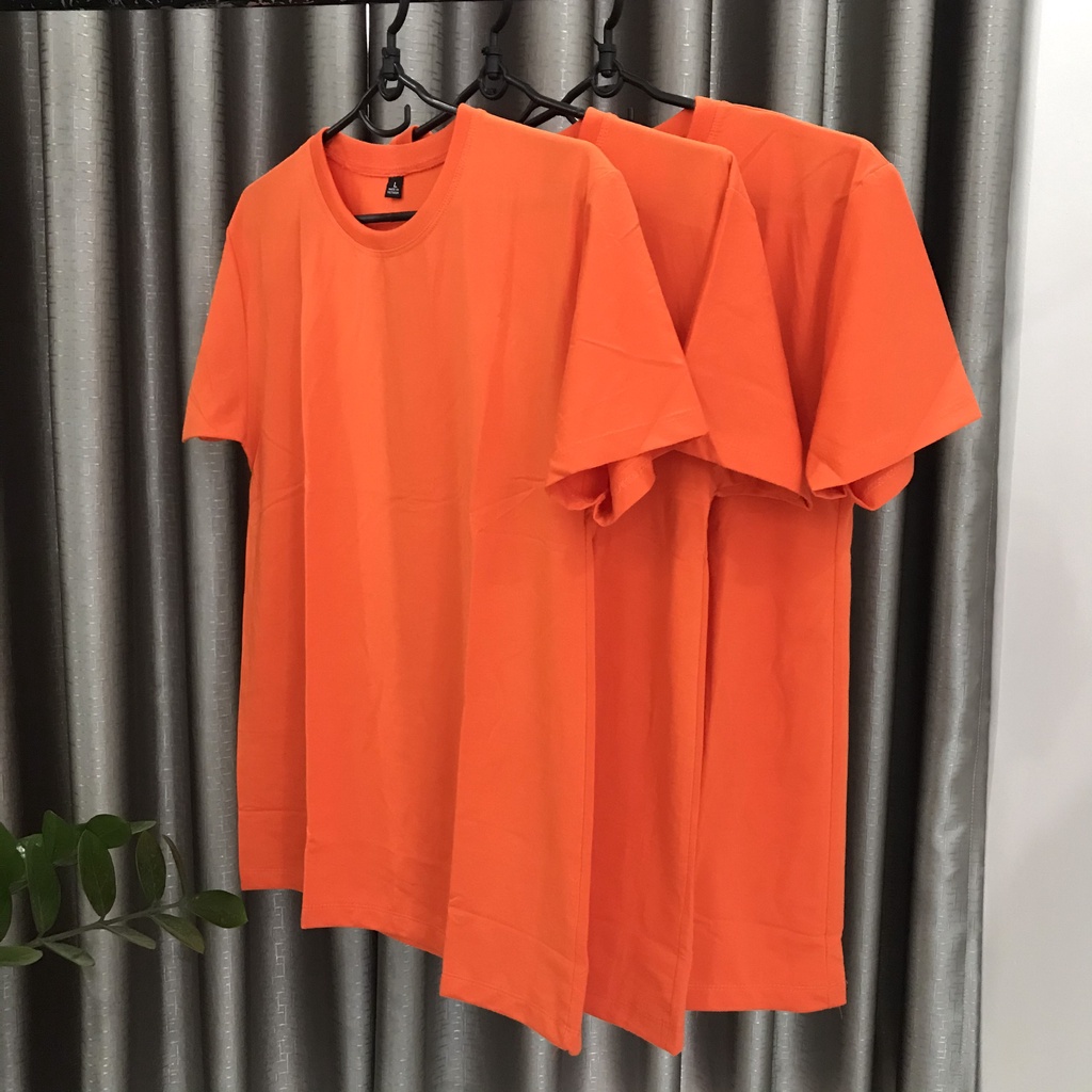 Áo Thun Trơn Màu Cam Đậm Ảnh Chụp Thật Ngắn Tay Cổ Tròn Form Vừa Unisex Dùng Chung Cho Nam Và Nữ
