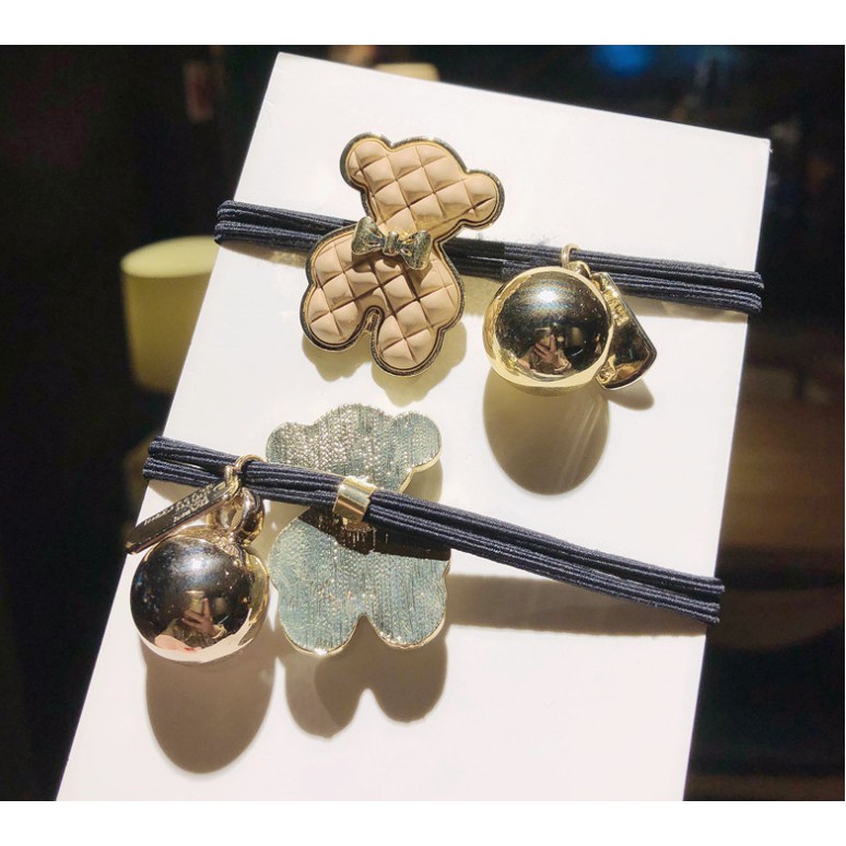 Dây Cột Tóc Cao Su Co Giãn Phối Hình Gấu Nhỏ Bằng Hợp Kim Cổ Điển Chất Lượng Cao