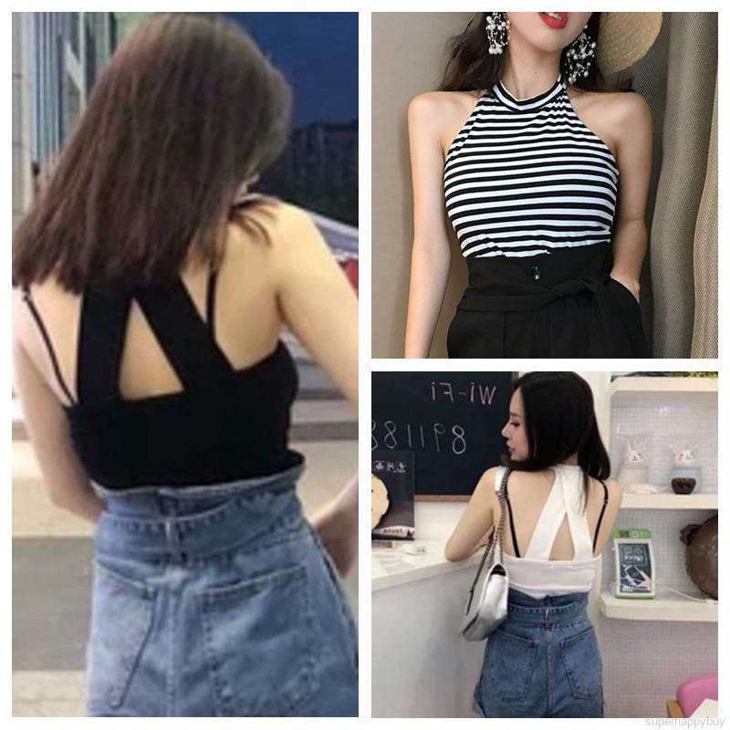 Áo nữ không tay họa tiết sọc ngang thời trang quyến rũ